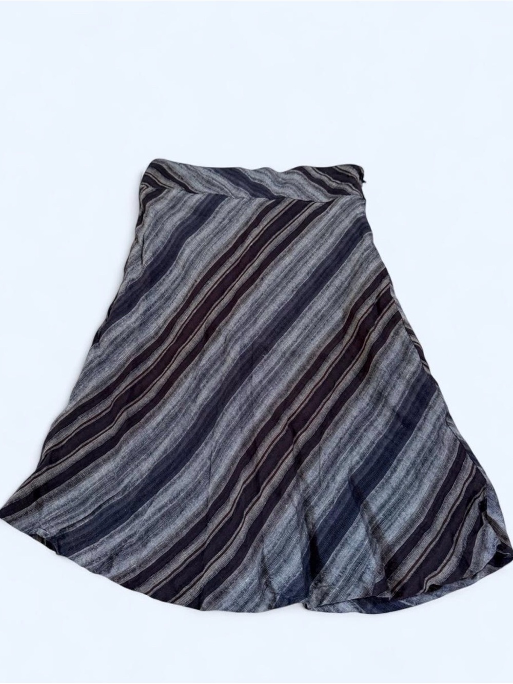 H&M Navy Blue Gray Striped Midi Skirt Size 8 - Picture 1 of 4